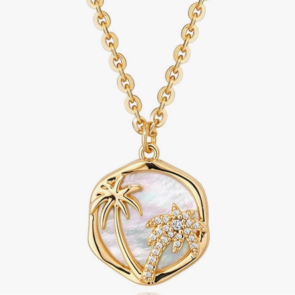 NEW 14K Gold Plated Palm Tree Pendant Necklace